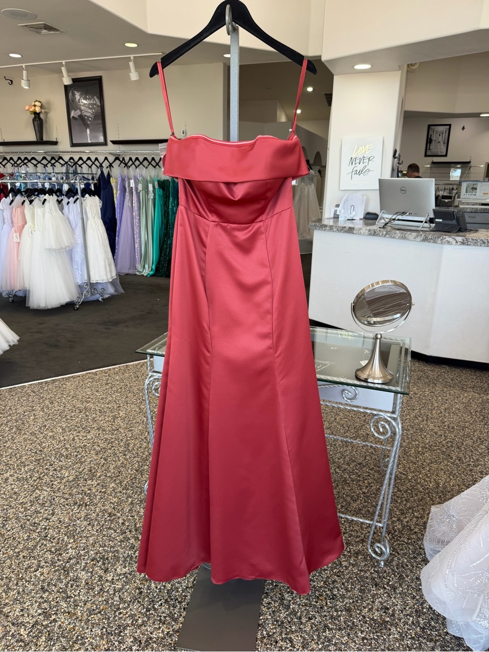 Mori Lee Terracotta Strapless Satin A-Line Gown 21849